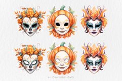 Fall Festival Mask Clipart, Watercolor Halloween Sublimation Product Image 3