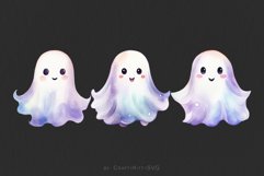 Happy Cute Ghost Clip Art, Watercolor Ghost Kawaii Faces Product Image 4