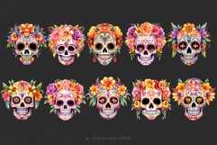 Sugar Skull PNG clipart, Watercolor Floral Skull sublimation Product Image 4