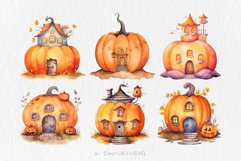 Fairy Pumpkin House Clip Art, Fantasy Fall Watercolor Houses Product Image 2