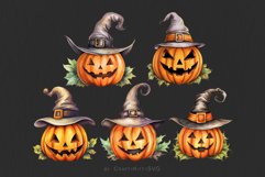 Happy Halloween Pumpkin Clip Art, Watercolor Pumpkin in Hat Product Image 4