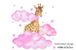 Baby giraffe in pink clouds sublimation design Product Image 1