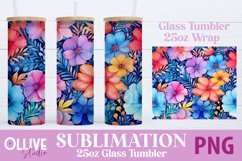 Watercolor Flowers 25oz Glass Tumbler Wrap Sublimation PNG Product Image 1