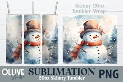 Watercolor Snowman Christmas 20oz Tumbler Wrap PNG Product Image 1