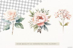 Watercolour Blush Flowers PNG Clipart Set Product Image 2