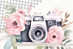 Vintage Camera with Pink Flowers PNG Clipart Product Image 2