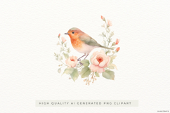 Robin Bird with Flowers PNG Clipart Product Image 1