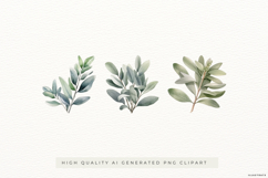 Watercolour Greenery Leaves PNG Clipart Set Product Image 1