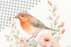 Robin Bird with Flowers PNG Clipart Product Image 2