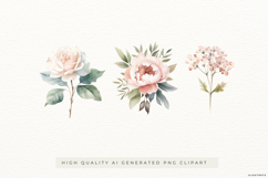 Watercolour Blush Flowers PNG Clipart Set Product Image 1