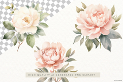Watercolour Peony Flowers PNG Clipart Set Product Image 2