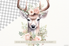 Rustic Deer with Pink Flowers PNG Clipart Product Image 2
