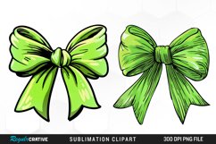 Watercolor Green Bow Design Clipart Product Image 1