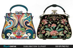 Watercolor Pastel Vintage Handbag Set Clipart Product Image 1