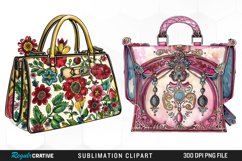 Watercolor Pastel Vintage Handbag Set Clipart Product Image 1