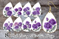Watercolor Purple Roses Earring teardrop sublimation design Product Image 1