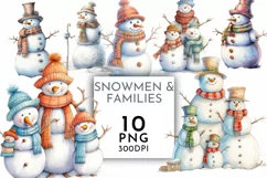 Snowman and Snowmen Families | Watercolor Clipart Product Image 1