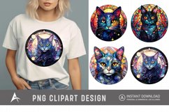 Watercolor Stained Glass Cosmic Cat Clipart Product Image 1