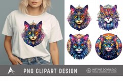 Watercolor Stained Glass Cosmic Cat Clipart Product Image 1