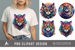 Watercolor Stained Glass Cosmic Cat Clipart Product Image 1