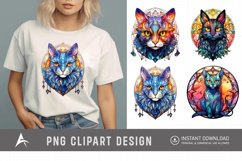 Watercolor Stained Glass Cosmic Cat Clipart Product Image 1