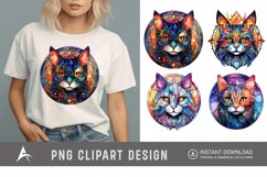 Watercolor Stained Glass Cosmic Cat Clipart Product Image 1