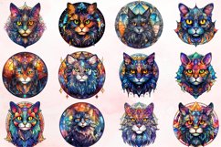 Watercolor Stained Glass Cosmic Cat Clipart Bundle Product Image 2