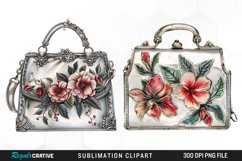 Watercolor Vintage Silver Handbag Clipart Product Image 1