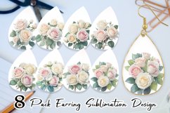 Watercolor White Roses Earring teardrop sublimation design Product Image 1