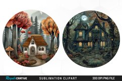 Watercolor Woodland Cottage PNG Set Clipart Product Image 1