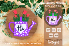 Watering Can with Tulips Round Sign for Decoration Laser Cut Product Image 1