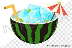 Half watermelon with ice cubes illustration PNG SVG EPS art Product Image 1