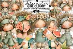 Watermelon Girl Clipart Watercolor png Product Image 1