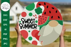 Sweet Summer SVG | Watermelon Gnome Door Hanger Design Product Image 1