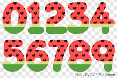 Cute watermelon numbers PNG fruit summer clipart EPS SVG Product Image 1