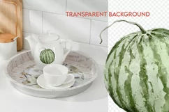 Watermelon summer Watercolor clipart png mint leaves Product Image 4