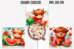 Watermelon sunflower square coaster | Cute cow coaster PNG Product Image 1