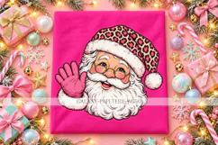 Waving Santa PNG with Pink Leopard Hat Product Image 2