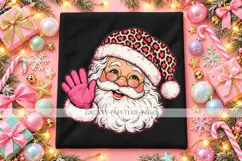 Waving Santa PNG with Pink Leopard Hat Product Image 1