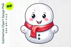 Waving Snowman in Scarf & Mittens Clipart Product Image 1