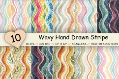 Wavy Hand Drawn Stripe Digital Paper, Seamless Watercolor Pattern Bundle, Printable Scrapbook Paper, Playful Organic Design Collection