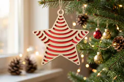 Wavy Wooden Christmas Star SVG Red Ripple Ornament Product Image 1