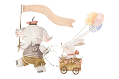 Watercolor Cute Animals Parade Train Elephant Bear Rabbit Product Image 3