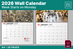 Wall Calendar 2026 Week Start on Monday Product Image 1