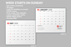 Wall Calendar 2026 Week Start on Sunday Product Image 2