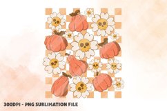 Checkered Retro Halloween Pumpkin And Skull Flowers PNG Product Image 1