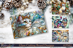 Stained Glass Christmas Cat Cutting Board Designs Product Image 1