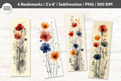 Watercolor Wildflower Bookmarks , Printable Crafts, 4 PNG Product Image 1