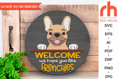 french bulldog sign svg, frenchie sign svg, peeking frenchie silhouette, dog hanger svg, welcome sign svg, door sign svg, round hanging sign, laser cut file, layered sign svg, quirky frenchie, wood home sign svg, front sign svg, pet sign dxf