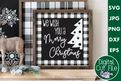 Wish You Merry Christmas Buffalo Plaid Farmhouse Sign Svg Product Image 1